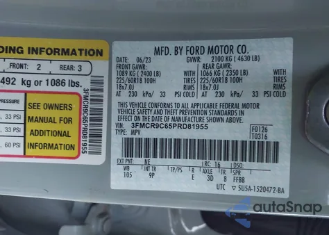 2023 Ford Bronco Sport Outer Banks из США, поврежденный, VIN 3FMCR9C65PRD81955